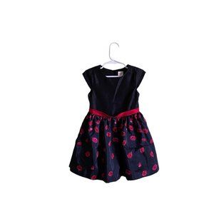 Gymboree Black and Red Floral Kids Dress with Bow Girls Dress Spring | Size 3T